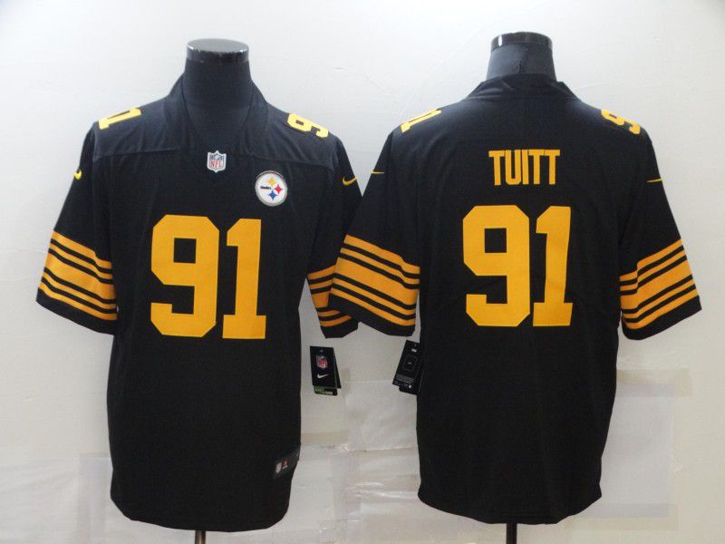 Men Pittsburgh Steelers #91 Tuitt Black yellow Nike Limited Vapor Untouchable NFL Jerseys->pittsburgh steelers->NFL Jersey